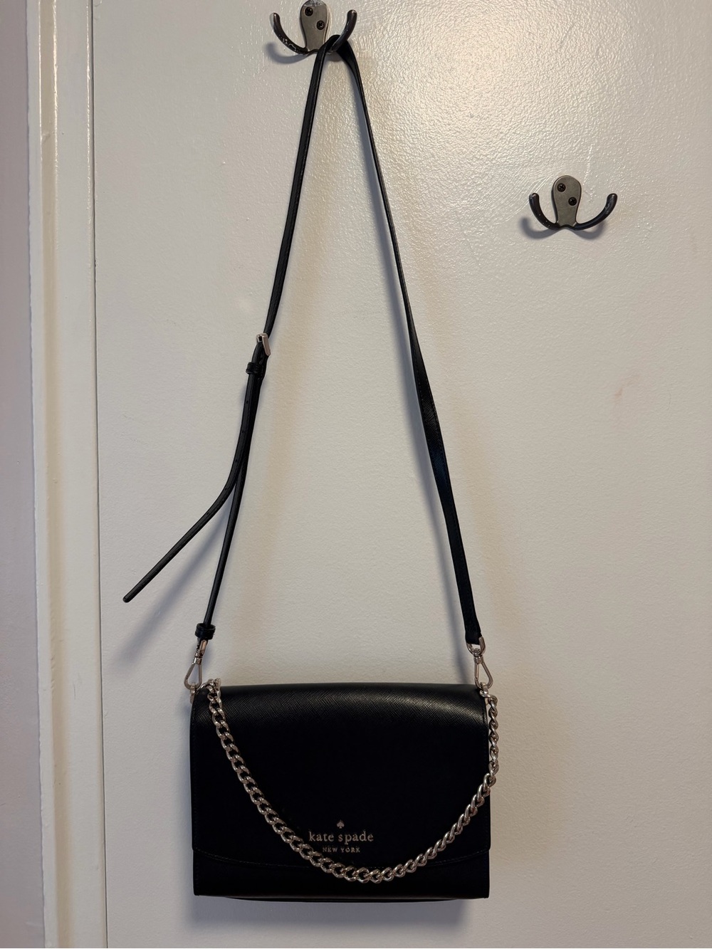 kate spade Black Leather Crossbody with Chain Accent